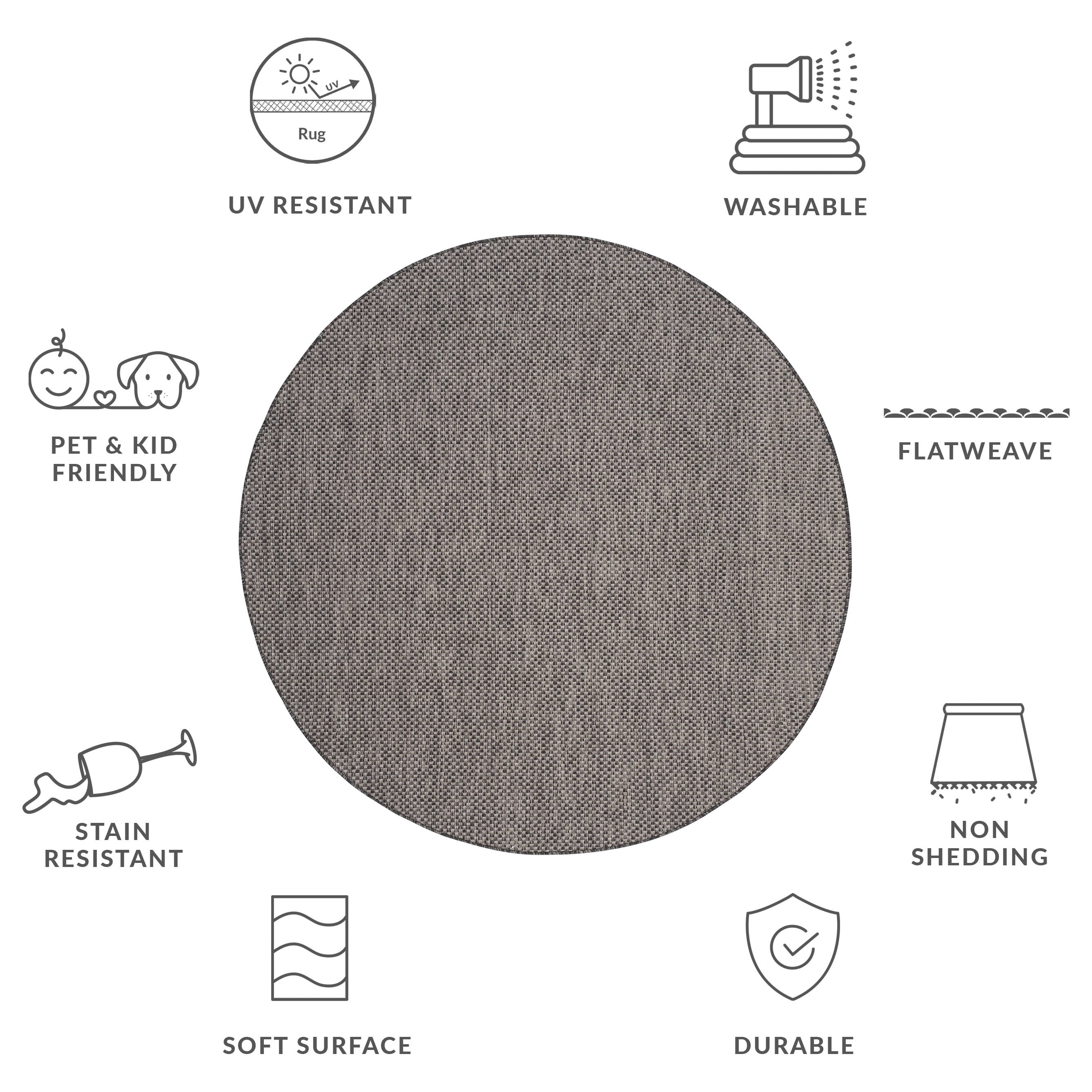 Safavieh Courtyard Finnian Solid Indoor/Outdoor Area Rug, Black/Beige, 9' x 9' Round