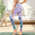 thumbnail image 3 of Renewold Bohemian Flower Marble Violet Yoga Leggings for Women with Pockets Elastic Trendy Exercise Yoga Pants High Waisted Full Length Graphic Pants for Running Sports Party, XS, 3 of 8