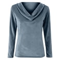 thumbnail image 4 of Womens Long Sleeve Tops Velvet Shirts For Cowl Neck Pleated Tops Elegant Fall Ruched Long Sleeve Blouse T Shirts For Women, 4 of 7