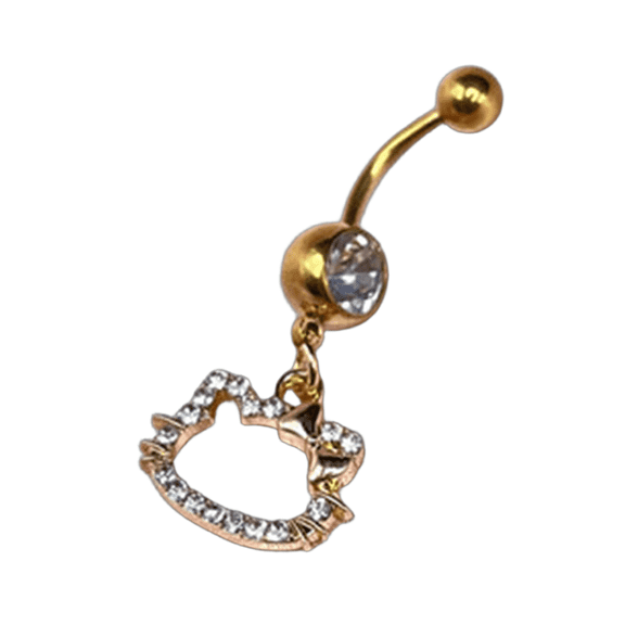 DESIGNICE Belly Button Piercing,Cat Cartoon Belly Piercing,Stainless Steel Titanium Belly Button Rings,Gold