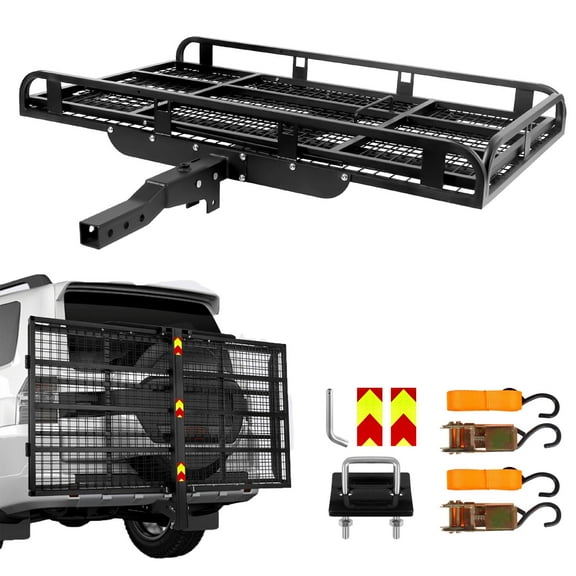50'' x 28.3'' x 5.1'' Tow Hitch Cargo Carrier, Heavy Duty Alloy Steel Cargo Carrier Hitch Mount with Foldable Ramp,800 LBS Mobility Scooter Carrier, Fit Class III or IV 2" Receiver