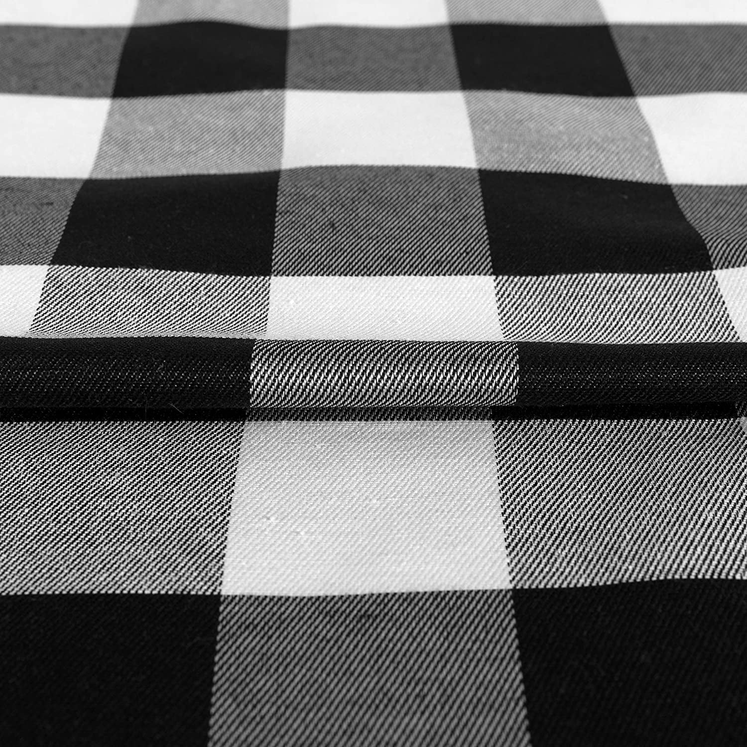 Extra Long Buffalo Check Shower Curtain: Cotton Blend Plaid Woven Texture & Machine Washable, Water-Repellent, Rustic Farmhouse Style for Bathroom - Black and White, 72x84 Inch