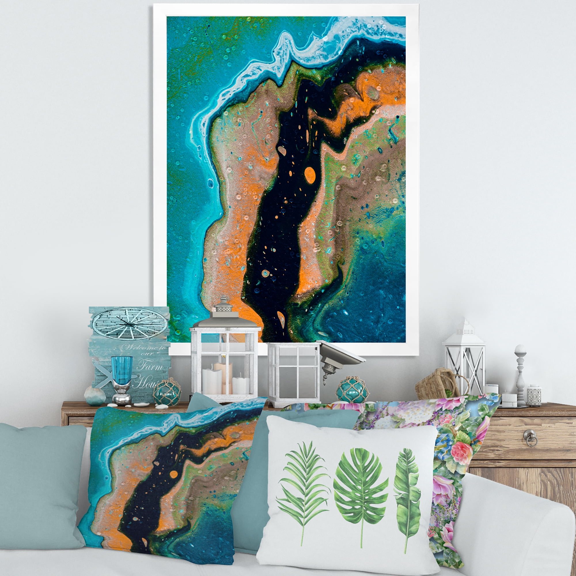 Designart 'Abstract Composition In Black and Orange' Modern Framed Art Print