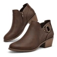 thumbnail image 3 of Rexoro Women's Ankle Booties Side Zipper Block Heel Casual Boots Women Chunky Low Heel Short Boots,Brown PU,US 8, 3 of 7