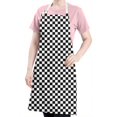 thumbnail image 5 of Black and White Small Checkered Pattern Apron-Garden Aprons for Women with Pockets-Cotton Linen Waterproof Kitchen Cooking Gardening Aprons Adjustable for Kitchen,Cooking,BBQ and Salon 33x27 Inch, 5 of 7