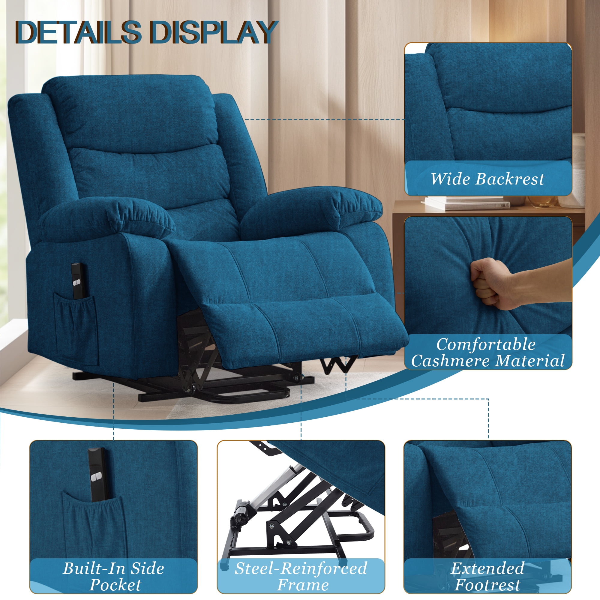 Korser Power Lift Recliner Chair for Elderly with Massage and Heat Oversized for Living Room,Blue