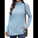 thumbnail image 2 of Camiseta Holgada de Larga con Cuello Alto y Estampado Geométrico de Jacquard para Mujer, Otoño e Invierno. Azul L, 2 of 10