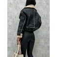 thumbnail image 6 of Lambswool Cropped Jacket Women Oversized Motorcycle Coats Fall Fashion Outfits Winter Clothes Black S, 6 of 7