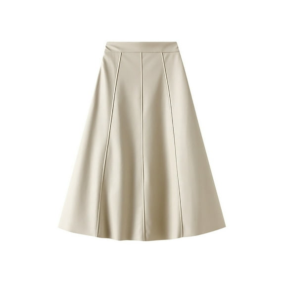 Odeerbi Solid Color Leather Skirt for Women 2024 Solid Color Fashion Classic Leather High Waist Flowing Half Length Dress Beige