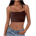 thumbnail image 3 of FRSASU Women's Crop Cami Tops Solid Slim Scoop Neck Spaghetti Strap Basic Yoga Camisole Tank Tops Brown-A, 3 of 5