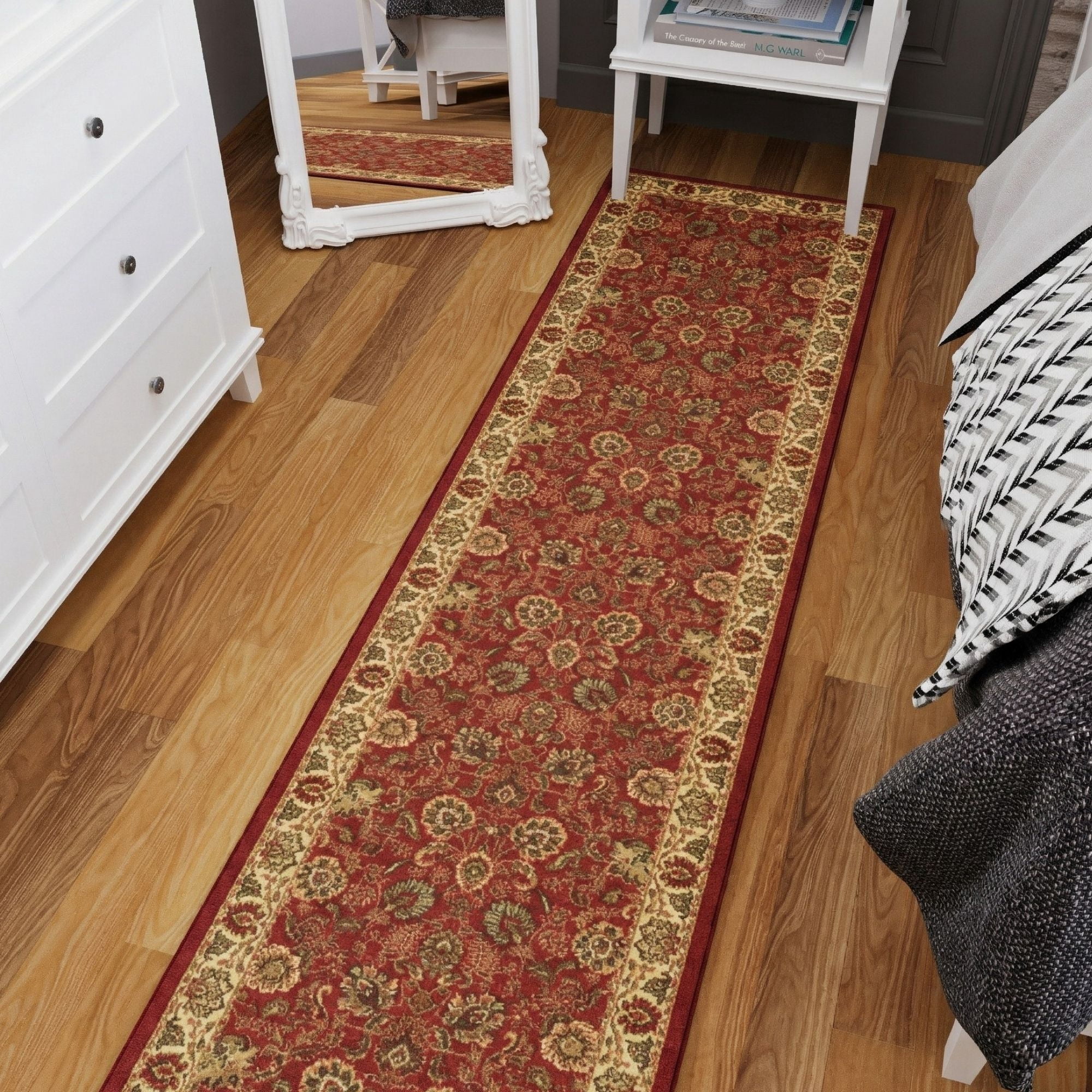 Ottomanson Hallway Runner Rug 1'10.5" x 7' – Non-Slip Low Pile Carpet for High Traffic Areas, Oriental Red