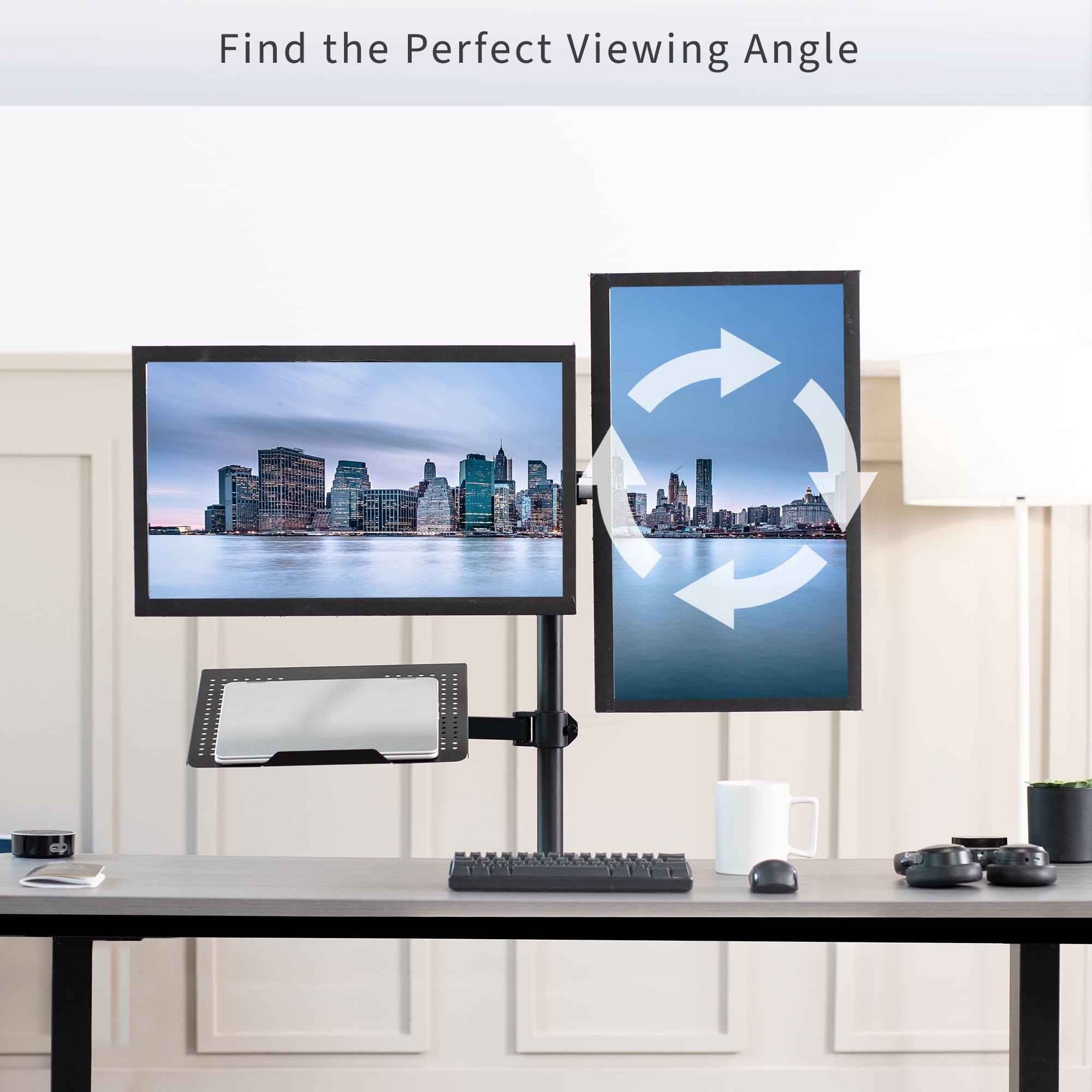 VIVO Dual 13" to 27" Monitor Mount with Laptop Holder, Tall Adjustable Stand