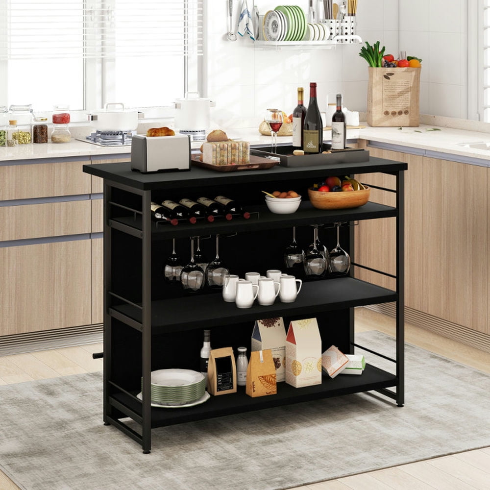 GVN Kitchen Islands & Carts,Kitchen Island with 4-Tier Storage Shelf and Long Footrest for Home-Black