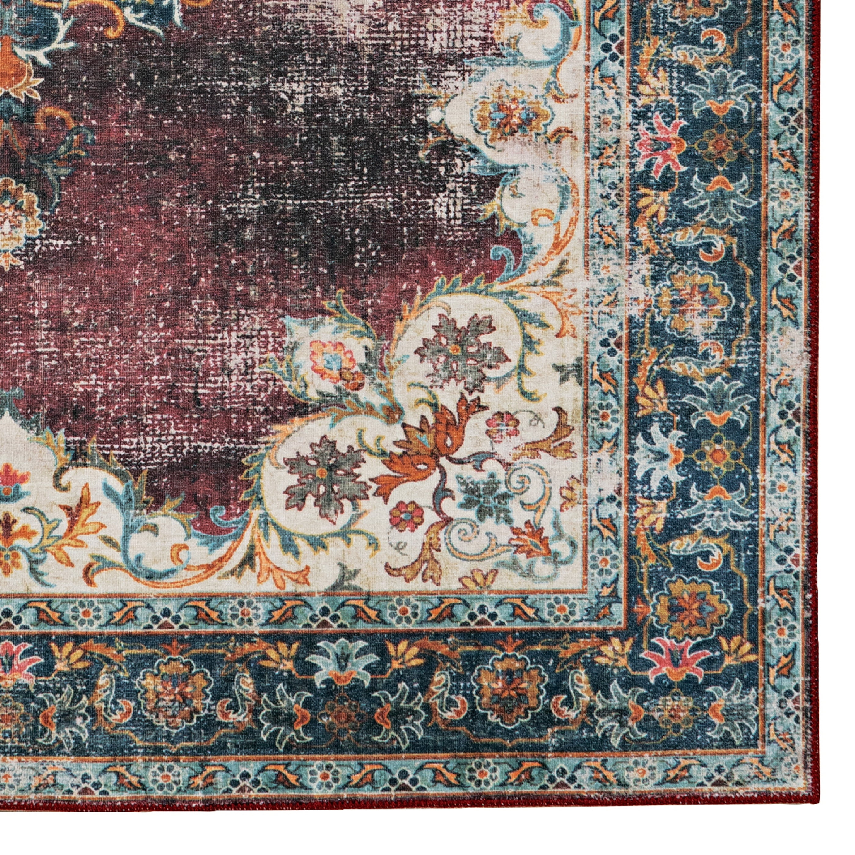 Linon Home Décor Washable Bryant Area Rug or Runner Collection, Ivory and Burgundy, 5' x 7'