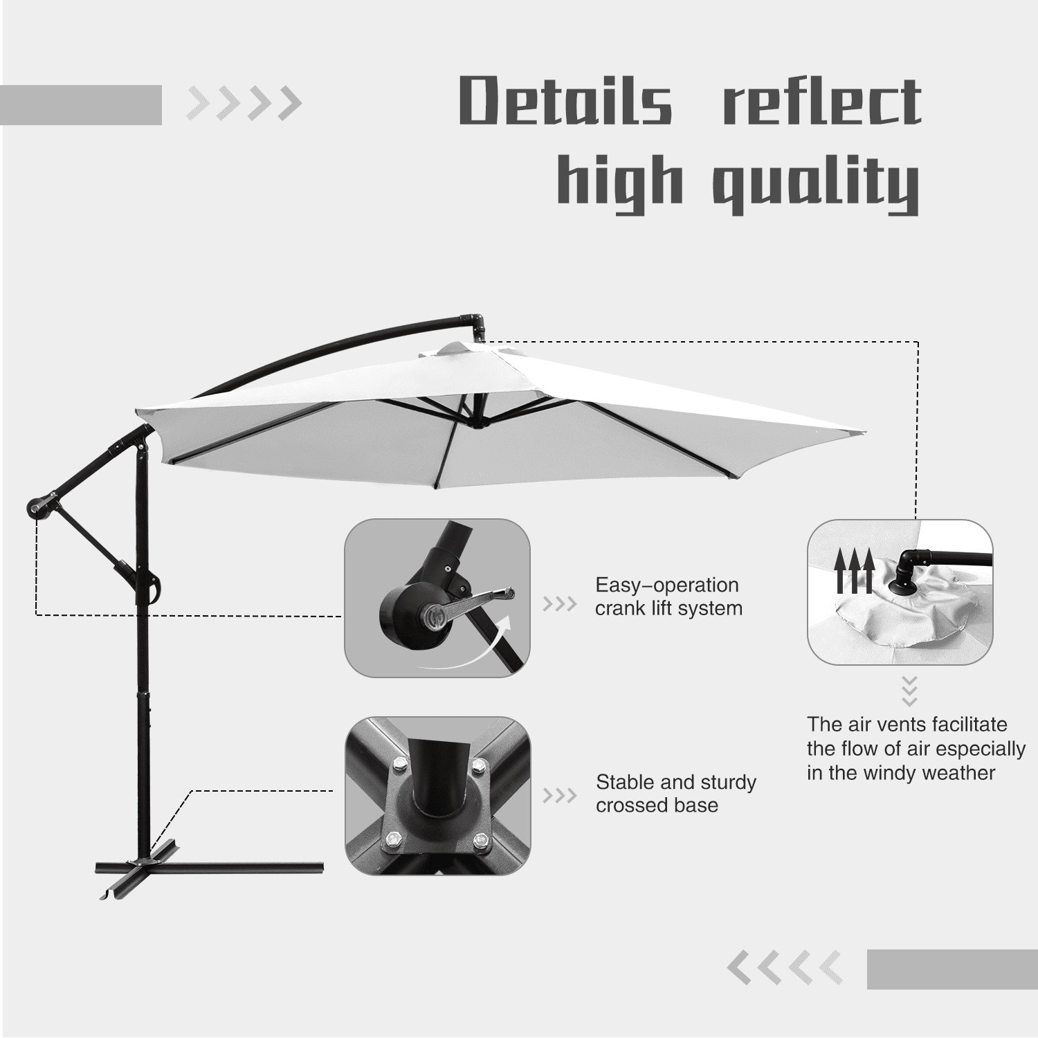 Lacoo 10-Foot Offset Hanging Polyester Market Outdoor Patio Umbrella with Steel Frame and Easy Tilt,White