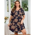 thumbnail image 2 of SHOWMALL Women's V Neck Sleep Shirt Dress – Short Sleeve Lightweight Nightgown with Pocket, Soft Pajama Sleepwear for Lounge & Nightwear, US Size 3X in Navy Blue Peony, 2 of 9