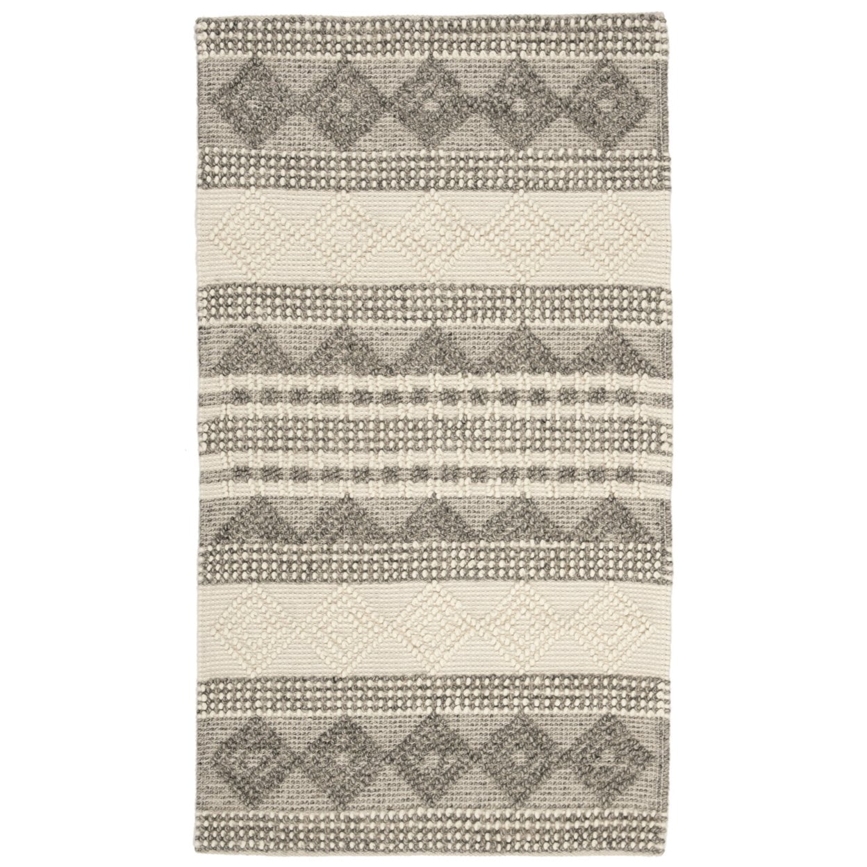 SAFAVIEH Natura Carly Geometric Braided Wool Runner Rug, Grey/Ivory, 2'3" x 22'