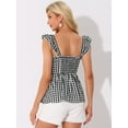 thumbnail image 3 of DARING DIVA Women's Gingham Peplum Square Neck Sleeveless Plaid Blouse XS Black, 3 of 6