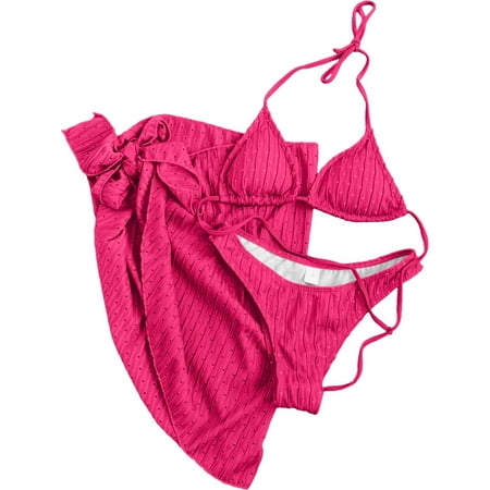 Arnsht Women s Holographic Bikini Sets String Padded Triangle Soft Comfortable Breathable Thong Bottom 2 Pieces Swimsuit Set Hot Pink L