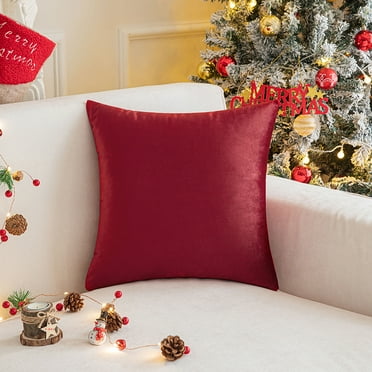 Xukmct Solid Color Square Pillow Covers Decorative Christmas Soft Velvet Cushion Case for Sofa Bedroom Car, 18x18inch, Red