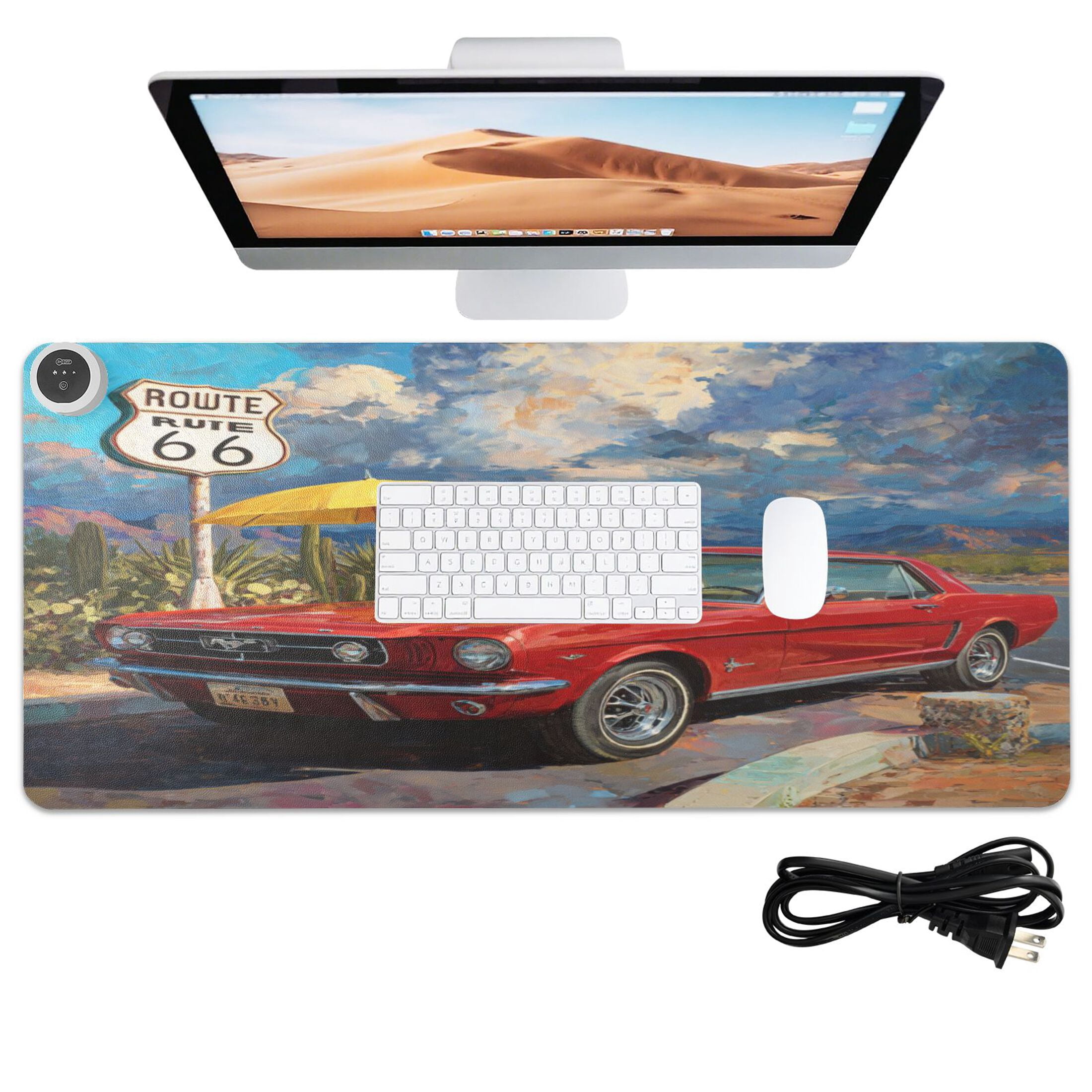Large Heated Desk Mat Mouse Pad 31.5"x13"PU Leather Graphene Heating Desk Warmer with 3 Temperature Settings 110V US Plug Non-Slip Warm Pad for Home, Office, and Gaming Red Pony Of The Desert