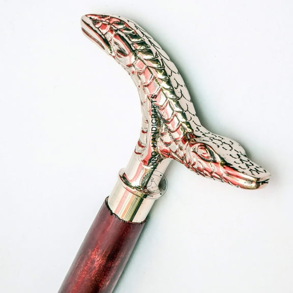 Decorative Victorian Canes and Walking Sticks for Men & Women - 36" Brown Ebony Brass Handle Unisex Derby Foldable Cane | Hind Handicrafts (36 inch, Alligator)