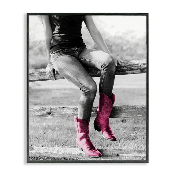 Stupell Industries Glam Cowgirl in Boots Novelty Painting Black Framed Art Print Wall Art, 11 x 14