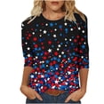 thumbnail image 2 of Babysbule Independence Day Gradient Print Crew Neck 3/4 Sleeve Casual T-Shirt Women's Relaxed Fit Top S-XXXXXL, 2 of 7