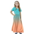 thumbnail image 6 of DeHolifer Girls Maxi Dress Gradient Color Crewneck Short Sleeve Lightweight Casual Holiday Dress with Pockets,7 Years, 6 of 8