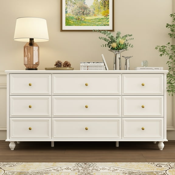 OXYLIFE 9 Drawer Dresser for Bedroom , Chest of Drawer Storage Organizer White, 63"