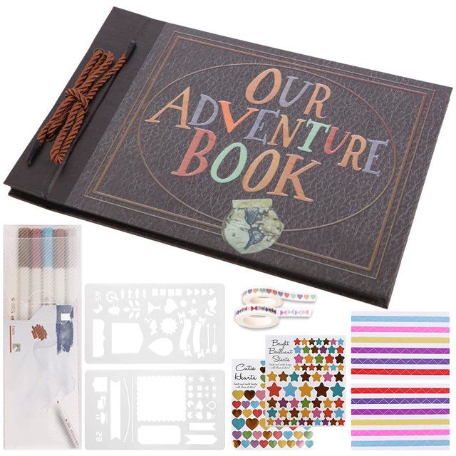 Álbum de fotos autoadhesivo con bolígrafos de colores, cintas adhesivas, álbum de recortes autoadhesivo retro delicado, álbum de fotos creativo, álbum de fotos portátil, libro para amigos, día de San