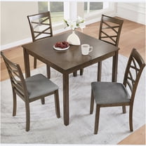 JERFIT 5-Piece Walnut Acacia Wood Dining Table Set with Upholstered Chairs, Square Kitchen Table for 4, Modern Dining Room Furniture Set