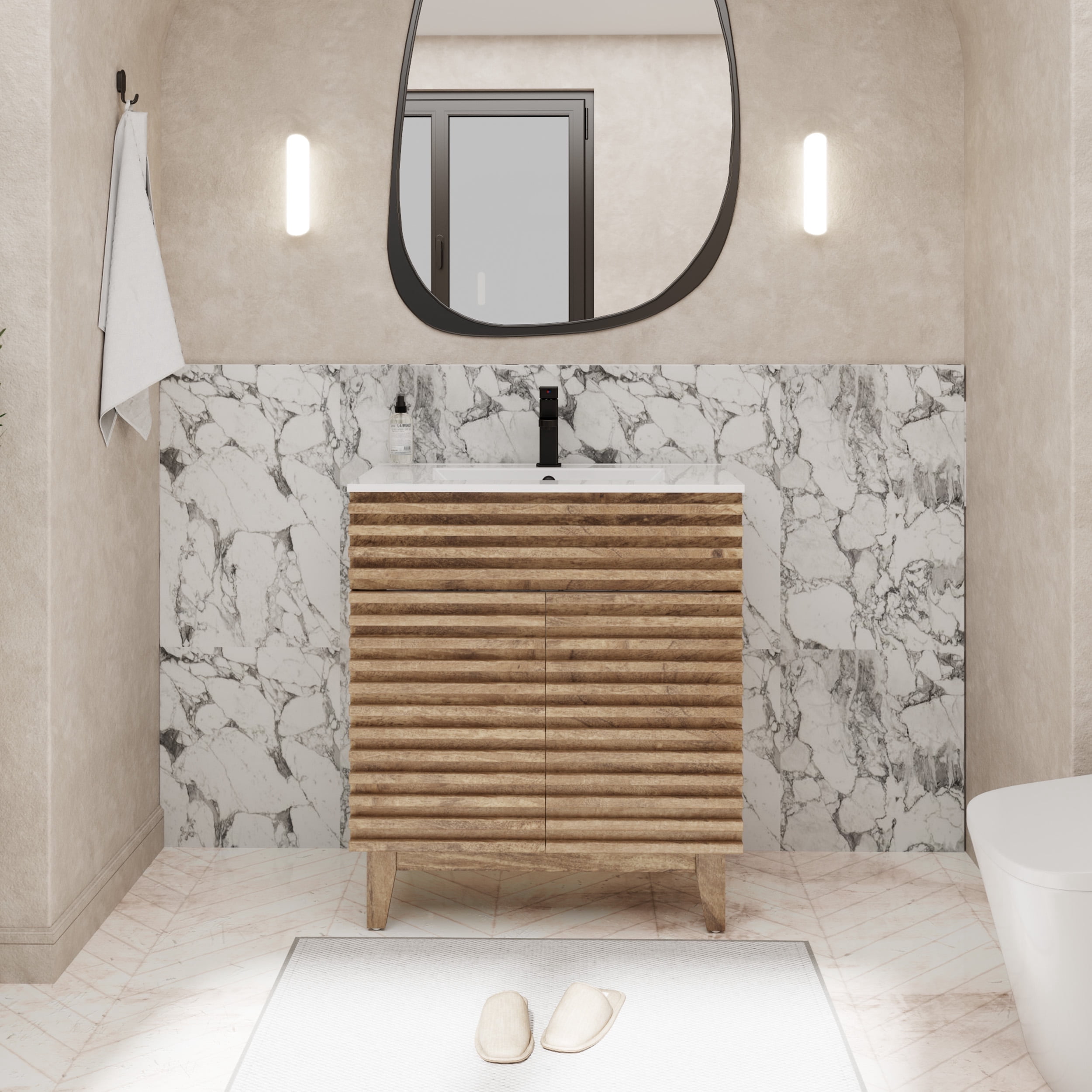 Eclife 30 inch Freestanding Bathroom Vanity with Integrated Sink Top, Faucet, Wood Tune