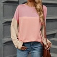 thumbnail image 4 of JUUYY Womens Color Block Texture Long Sleeve Tee Shirt Loose Casual Round Neck Cotton T-Shirts Tops Pullover Pink S, 4 of 6