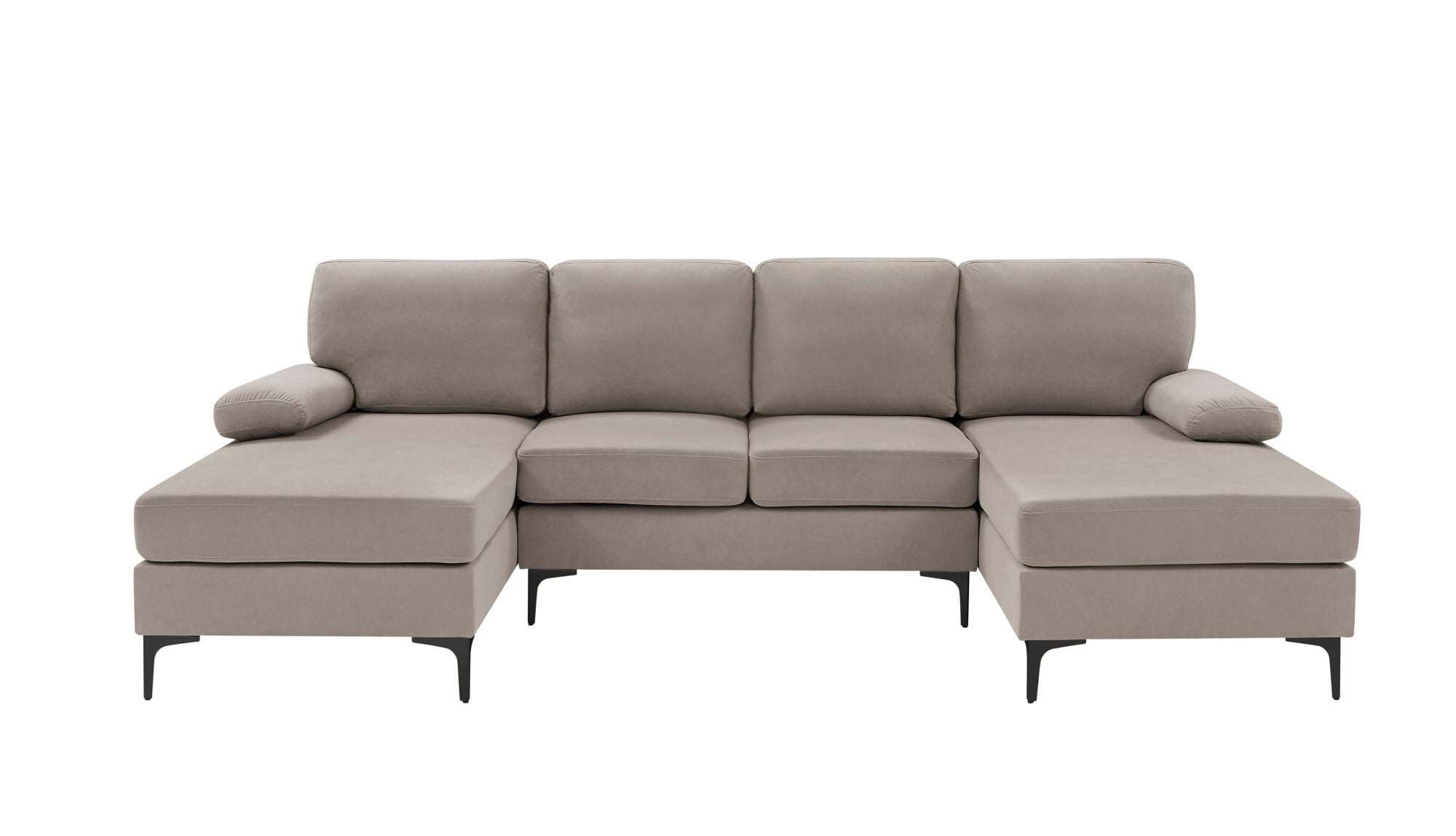 DEALTOPS 106" U-Shaped Sectional Sofa with Double Chaise, Polyester 4-Seater Modular Couch for Living Room, khaki
