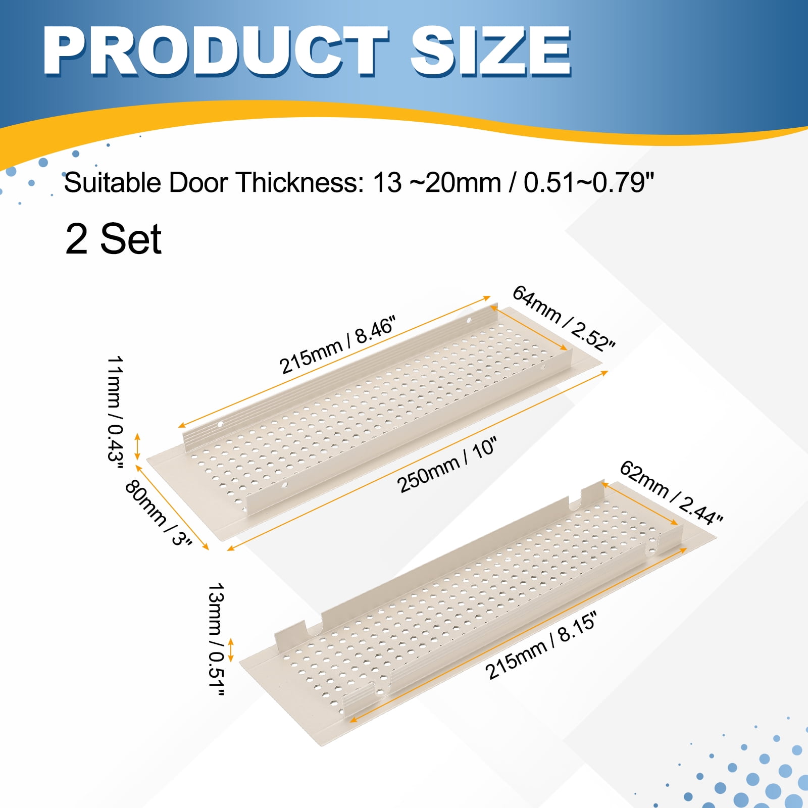 Uxcell 2 PCS Door Air Vent Cover, 10 x 3 Inch (LxW) Cabinet Vent Two Sided Door Grille Heavy Duty Rust-Proof for Floor Cabinet Bathroom Kitchen, Cashmere Gray (Openings 8.46 x 2.52)
