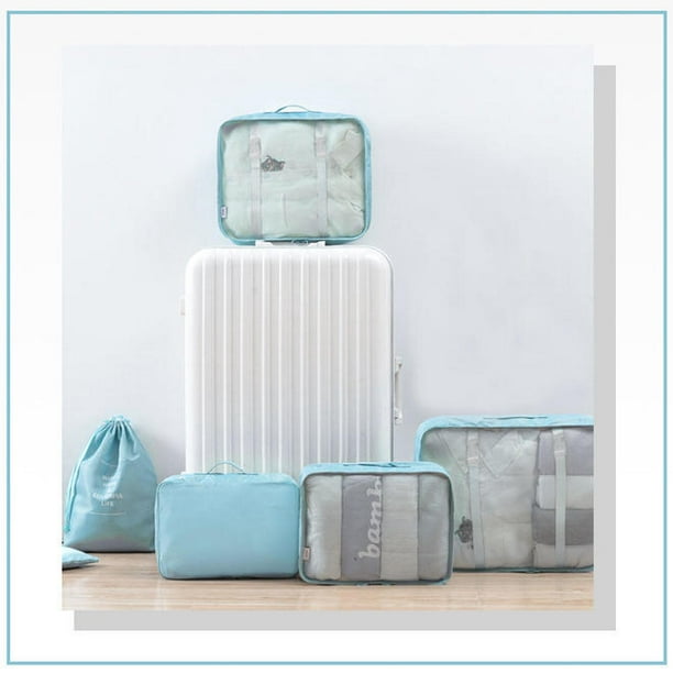 6pcs cubes d'emballage de voyage pliables, sacs de rangement étanches avec  boucle et design en maille 