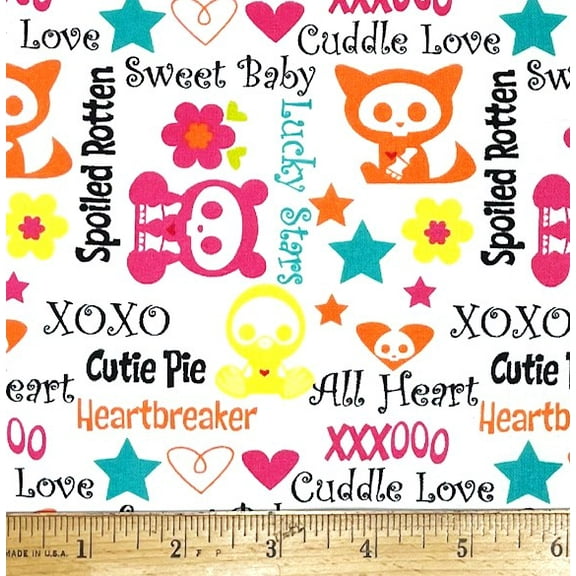 1 Fat Quarter - Skelanimals Halloween Animals on White Cotton Fabric - Baby Penquin Cat & Bear - 18" X 21"