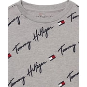 Tommy Hilfiger Big Boys Grey Short-Sleeve Vertical Script Logo Tee, (8/10)