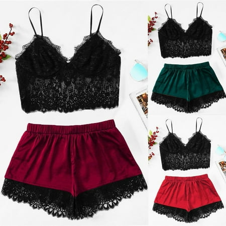

Womens Sexy Plus Size Sling Sleepwear Lingerie Lace Nightwear Underwear Set Wine