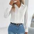 thumbnail image 4 of Fesfesfes Women Tops Ladies Casual Summer Shirts Women V-neck Shirts Fashion Solid Color Long Sleeve Turndown Collar Button Blouse Top, 4 of 7