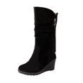 thumbnail image 1 of Bottes Décontractées pour Femmes, Talon Compensé Mi-Mollet, Bout Rond à Enfiler Bottes d'Hiver, Bottes de Voyage Extérieures Mi-Mollet pour Femmes Noir US 6.5, 1 of 5