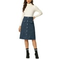 thumbnail image 2 of Unique Bargains Women's Knee Length A-Line Skirt with Button Front and Pockets, Dark Blue, M, 2 of 6