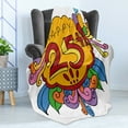 thumbnail image 4 of 25th Birthday Soft Flannel Fleece Throw Blanket, Cartoon Styled Composition with Floral Details Swirls and Balloons Print, Cozy Plush for Indoor and Outdoor Use, 70" x 90", Multicolor, by Ambesonne, 4 of 5