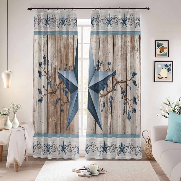 Texas Star Rustic Blackout Curtains for Bedroom/Living Room, Pinch Pleated Black Out Curtains, Country Blue Berry Brown Wooden Plank Room Darkening Window Drapes with Hooks 2 Panels, 39"x70"