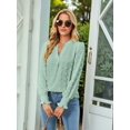 thumbnail image 5 of Womens Dot V Neck Ruffle Sleeve Blouse Flowy Shirts Casual Solid Work Tops Light Green XL, 5 of 7