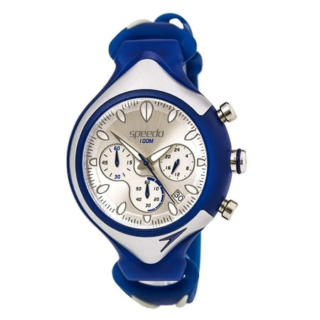 Speedo SD55162 Men's Chronograph Silver Dial Silver and Blue Rubber Strap Watch