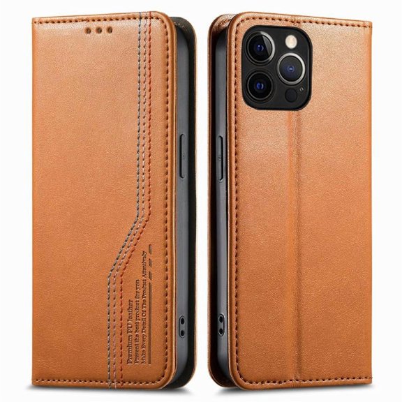 Wallet Case for iPhone 14 Pro Max Leather Magnetic Flip, Card Slots, Wrist Strap Brown