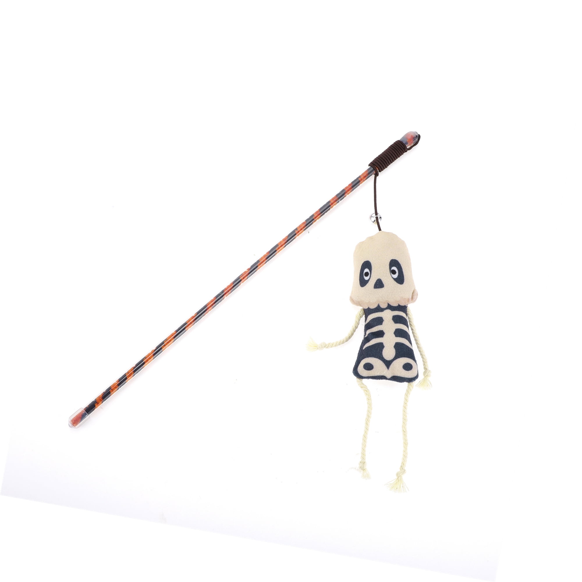 Unique Bargains 1 Pc Portable Bone Pattern Cat Playing Rod for Indoor Black and White