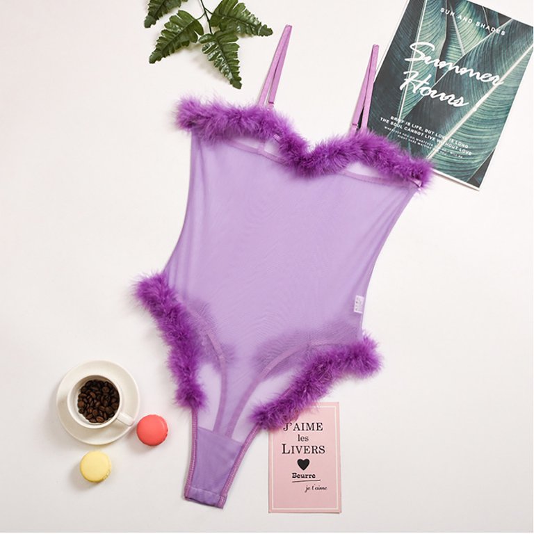 Hesxuno Lingerie for Women for Sex Women Sexy Lingerie Sleepwear Nightwear  See-Through Feather One-Piece Suit 